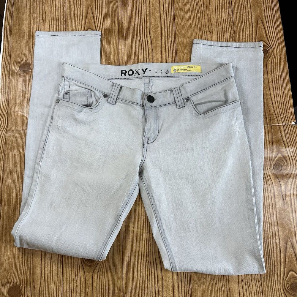 Roxy Gold‎ Coast Skinny Jeans Womens Size 13 Gray Stretch Denim Mid Rise